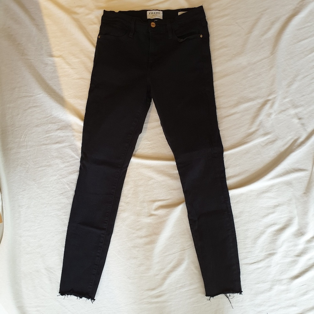 Frame le high skinny black denim frayed hem 26